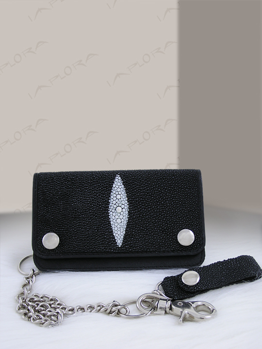 Leather Implora Black Stingray Skateboard Chain Wallet
