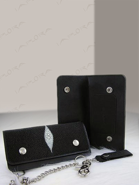 Leather Implora Black Stingray Biker Long Wallet w/ Chain