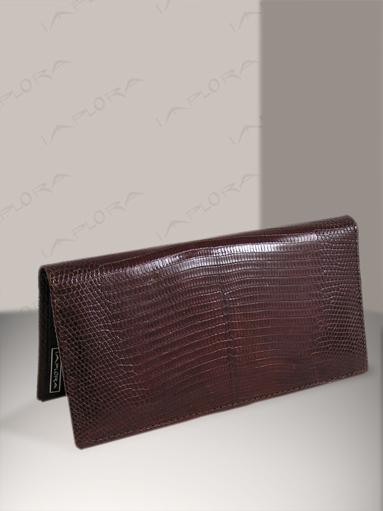 Leather Implora Brown Monitor Lizard Checkbook Wallet, Bly