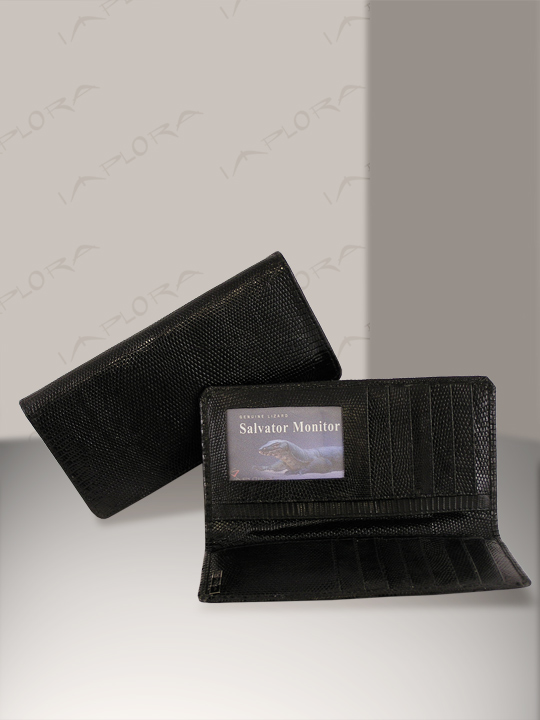 Leather Implora Black Monitor Lizard Checkbook Wallet