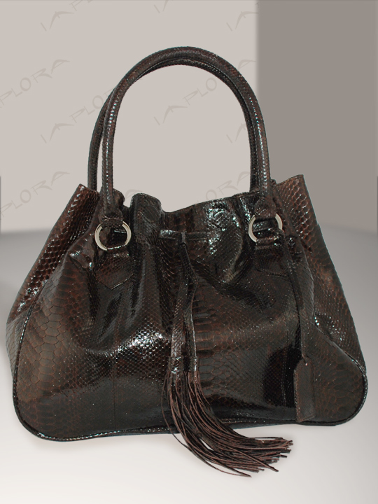 Leather Implora Cognac Brown Python Hobo Style Bag Large
