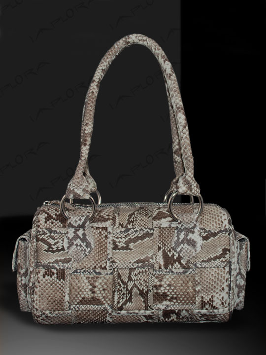 Leather Implora Natural Python Skin Woven Satchel Bag