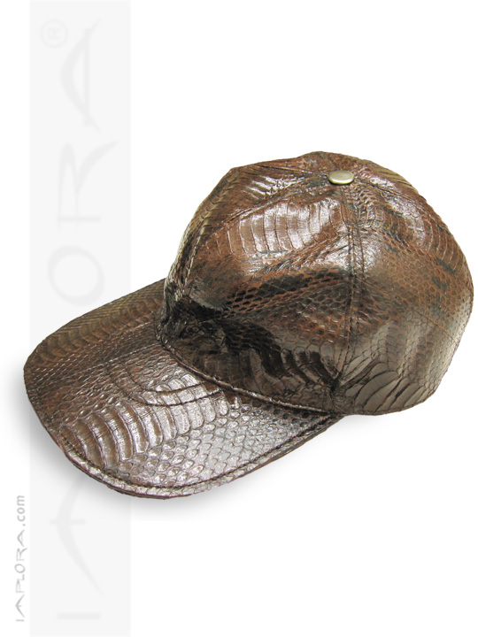 Leather Implora Dark Brown Cobra Snakeskin Baseball Cap Hat