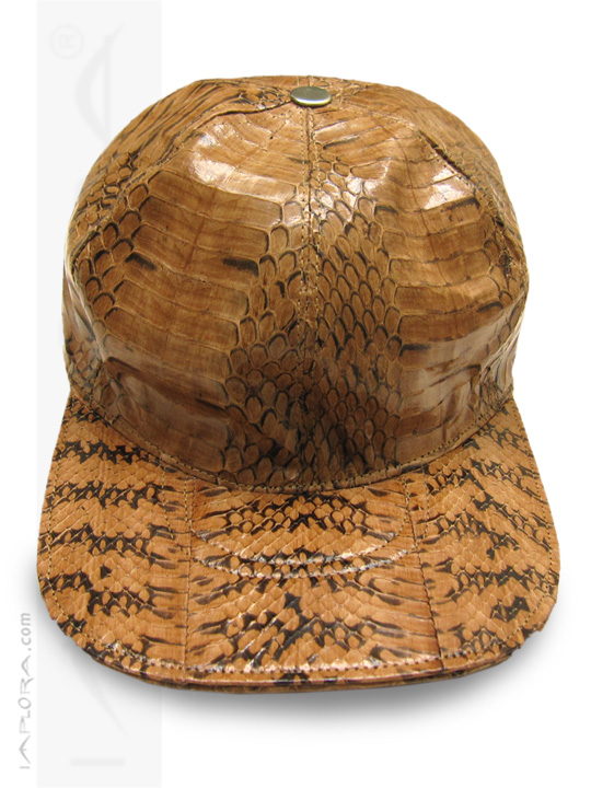 Leather Implora Light Brown Oriental Rat Snakeskin Baseball Cap Hat